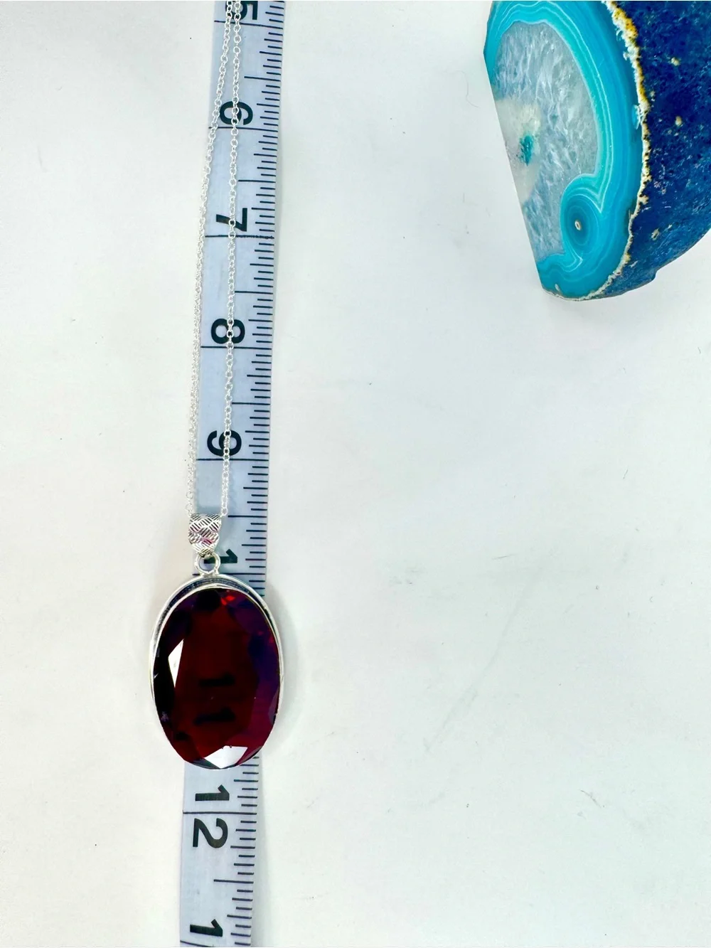Sterling Silver Faceted Oval Red Garnet Gemstone Pendant Necklace - Picture 9 of 9